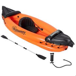 Canoé kayak gonflable 1 personne - gonfleur et rame en aluminium inclus - PVC orange noir