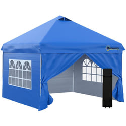Tonnelle barnum pliant pop-up 3L x 3l x 2,84H m 4 parois latérales amovibles 2 fenêtres + sac de transport métal Oxford bleu