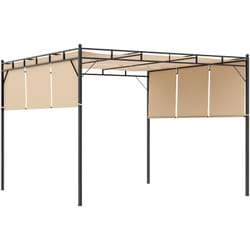 Outsunny - Pergola rétractable dim. 3L x 3l x 2,2H m structure acier époxy anticorrosion noir triple toile polyester haute densité beige