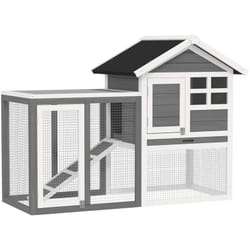 Pawhut - Clapier cage à lapins multi-équipé : niche supérieure avec rampe, plateau excrément, fenêtre + enclos extérieur sécurisé 2 portes 122L x 63l