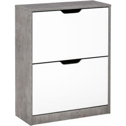 Homcom - Armoire à chaussures meuble à chaussures dim. 62L x 26l x 81H cm 2 portes abattantes blanc effet béton ciré