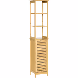 Description générale Ce magnifique meuble colonne de salle de bain en bambou et MDF aspect bois clair est équipé de 3 étagère ...