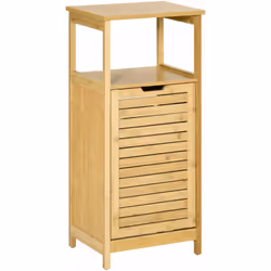 Ce sublime meuble bas basculant de salle de bain en bambou et MDF aspect bois clair ajoutera une touche cosy naturelle très t ...