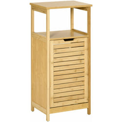 Kleankin - Meuble bas basculant salle de bain style cosy dim. 40L x 30l x 86,5H cm porte basculante à lattes bambou mdf aspect bois clair