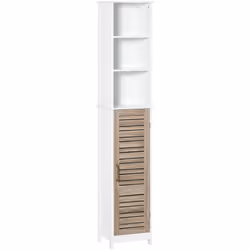 Description générale Ce magnifique meuble colonne de salle de bain en MDF bicolore blanc et aspect bois à lattes ajoutera une ...