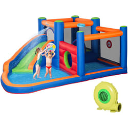 Château gonflable enfant - toboggan, trampoline, piscine - gonfleur, sac de transport inclus - dim. 3,8L x 3,4l x 1,7H m - polyester multicolore