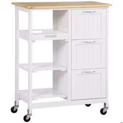 HOMCOM Desserte de cuisine à roulettes chariot de service avec plan de travail en bois de pin 2 étagère plateau amovible 3 ti ...