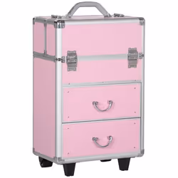Valise trolley maquillage malette cosmétique vanity poignée télescopique réglable 36L x 23l x 58H cm alu rose