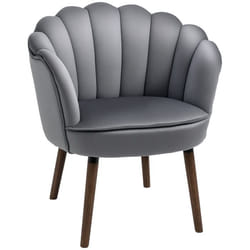 HOMCOM Fauteuil Coquillage Fauteuil de Salon Chambre avec Dossier et Coussin Aspect Velours Pieds en Bois hévéa Gris