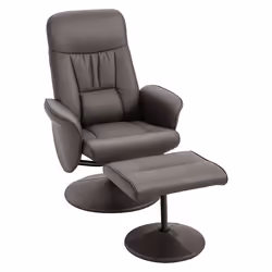 HOMCOM Fauteuil relax pivotant 360° inclinable avec repose-pieds revêtement synthétique métal marron