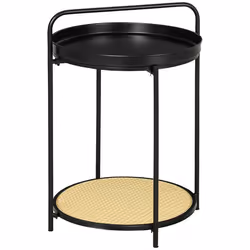 Table dappoint ronde HOMCOM en métal noir et effet cannage avec poignée - Style néo-rétro - 42x60 cm