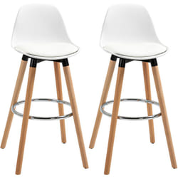 Tabourets de bar style scandinave - lot de 2 tabourets de bar avec repose-pieds - piètement bois de hêtre assise pu blanc