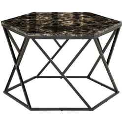 HOMCOM Table basse hexagonale avec plateau MDF aspect marbre et piètement graphique en métal noir - dim. 81L x 70l x 512H cm