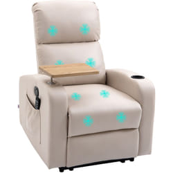 Fauteuil de massage inclinable avec repose-pied télécommande revêtement synthétique tissu beige