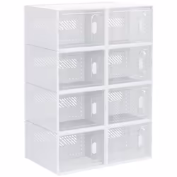 Lot de 8 boites cubes rangement à chaussures modulable avec portes transparentes - dim. 25L x 35l x 19H cm - PP blanc transpa ...