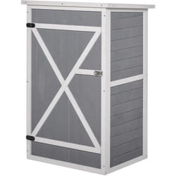 Outsunny - Armoire abri de jardin remise pour outils - grande porte verrouillable loquet - 2 étagères - toit bitumé incliné bois de sapin blanc gris