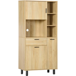 Homcom - Buffet haut - armoire de cuisine multi-rangement - 3 portes, 4 niches, tiroir - piètement métal noir panneaux particules aspect bois clair