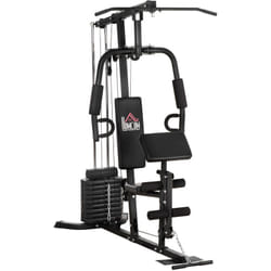 Homcom - Station de musculation - entrainement complet - développé couché, butterfly, barre latissimus, curler, bande résistance - 9 contrepoids