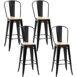 Lot de 4 tabourets de bar industriel avec dossier repose-pied hauteur assise 76 cm métal panneaux multicouches imitation bois clair