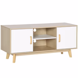 HOMCOM Meuble TV scandinave 2 niches et 2 rangements avec portes - dim. 120I x 40P x 55H cm - panneaux de particules et bois ...