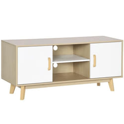HOMCOM Meuble TV scandinave 2 niches et 2 rangements avec portes - dim. 120I x 40P x 55H cm - panneaux de particules et bois -