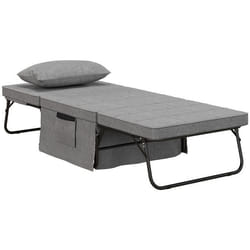 Fauteuil relax canapé pouf lit d'appoint 4 en 1 dossier inclinable 5 niveaux repose-pied rabattable châssis acier noir polyester gris