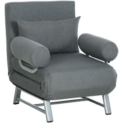 Fauteuil chauffeuse canapé-lit convertible inclinable 1 place grand confort coussin lombaires accoudoirs piètement métal lin gris foncé