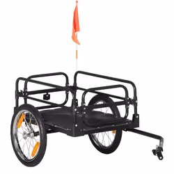 Remorque vélo remorque de transport pour vélo pliable 125L x 64l x 53,5H cm barre d'attelage universelle acier noir