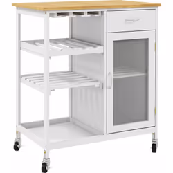 Description générale Cette jolie desserte de cuisine bicolore blanc aspect bois de bambou s'intégrera facilement dans votre i ...