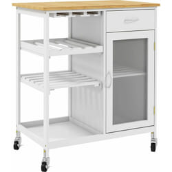 Desserte de cuisine multi-rangement - porte acrylique poignées métal mdf blanc aspect bambou