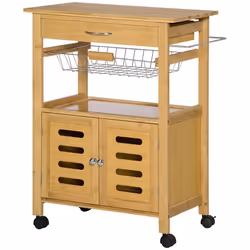 HOMCOM Desserte cuisine sur roulettes chariot de service meuble de rangement avec tiroir panier coulissant porte-torchon armo ...