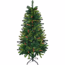 Sapin de Noël artificiel aspect réaliste Ø 60 x 150H cm 24 pommes de pin 360 branches imitation Nordmann
