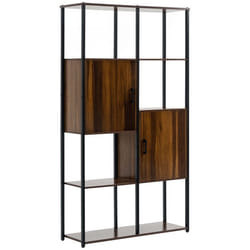 HOMCOM Bibliothèque style industriel 4 étagères et 2 portes en panneaux de particules et métal - dim. 90L x 30l x 159.5H cm