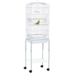Cage à oiseaux sur pied volière oiseaux sur roulettes avec toit ouvrant 3 perchoirs étagère inférieure 46,5 x 36 x 157 cm - Pawhut