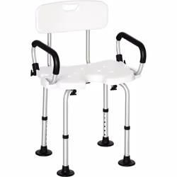Cette chaise de douche réglable en hauteur en aluminium et HDPE permettra aux personnes âgées ou à mobilité réduite de se dou ...