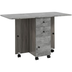 Table pliable de cuisine salle à manger - 2 tiroirs, placard, niche - panneaux aspect bois béton ciré gris