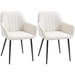 Chaises de visiteur design scandinave - lot de 2 chaises - pieds effilés métal noir - assise dossier accoudoirs ergonomiques lin crème