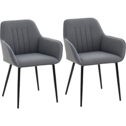 Chaises de visiteur design scandinave - lot de 2 chaises - pieds effilés métal noir - assise dossier accoudoirs ergonomiques lin anthracite