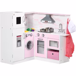 HOMCOM Cuisine dangle pour enfants avec accessoires sons et lumières - en MDF - rose et blanche