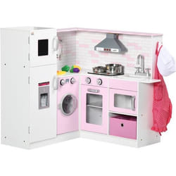 HOMCOM Cuisine dangle pour enfants avec accessoires sons et lumières - en MDF - rose et blanche