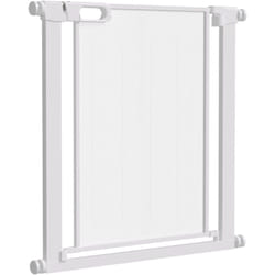 Barrière de sécurité animaux - longueur réglable dim. 75-82 cm - porte double verrouillage, ouverture double sens -sans perçage - acier abs blanc