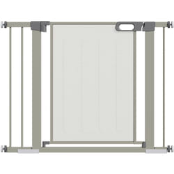 Barrière de sécurité animaux - longueur réglable dim. 75-103 cm - porte double verrouillage, ouverture double sens -sans perçage - acier abs gris