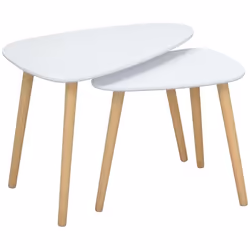 Lot de 2 tables basses gigognes design scandinave bicolore bois clair blanc pieds effilés bois de pin