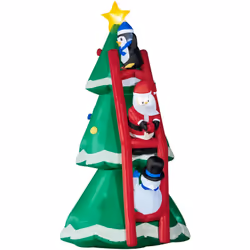 Décoration gonflable LED de Noël 2,47H m - sapin de Noël enneigé décoré avec échelle personnages - polyester imperméable