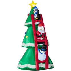 Décoration gonflable LED de Noël 2,47H m - sapin de Noël enneigé décoré avec échelle personnages - polyester imperméable