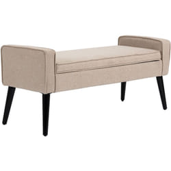 Homcom - Banquette coffre de rangement 2 en 1 style contemporain pieds effilés bois d'hévéa noir aspect lin beige