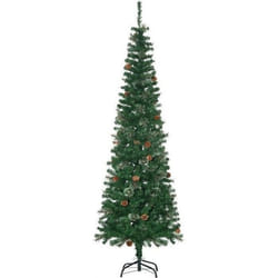 Sapin de Noël artificiel Ø 54 x 195H cm - 556 branches épines grand réalisme - 42 pommes de pin - métal PVC vert