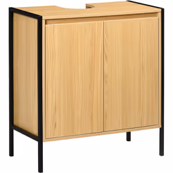 Description générale Ce superbe meuble vasque de salle de bain bicolore, alliant un aspect bois clair et noir, est équipé d'u ...
