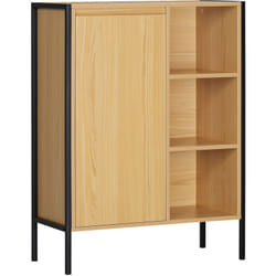 Kleankin - Meuble salle de bain - porte, étagère, 3 niches - dim. 60L x 28l x 80H cm - châssis acier noir panneaux aspect bois clair