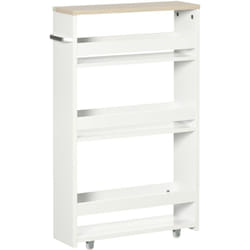 Kleankin - Meuble bas colonne rangement salle de bain à roulettes 3 niveaux dim. 48L x 15l x 80H cm mdf panneaux blanc aspect chêne clair